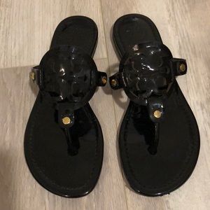 Tory Burch Black Glossy Leather Miller Sandals